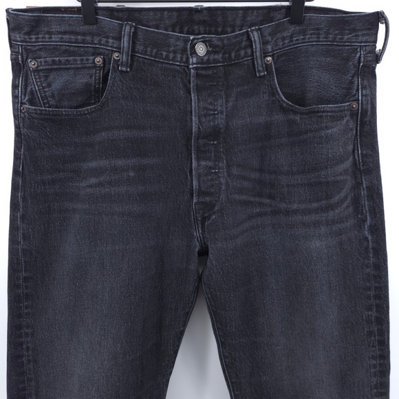 Levis Mens Jeans 501 Original 38x34 Black Straight Leg Stretch Denim Pants - Picture 2 of 12